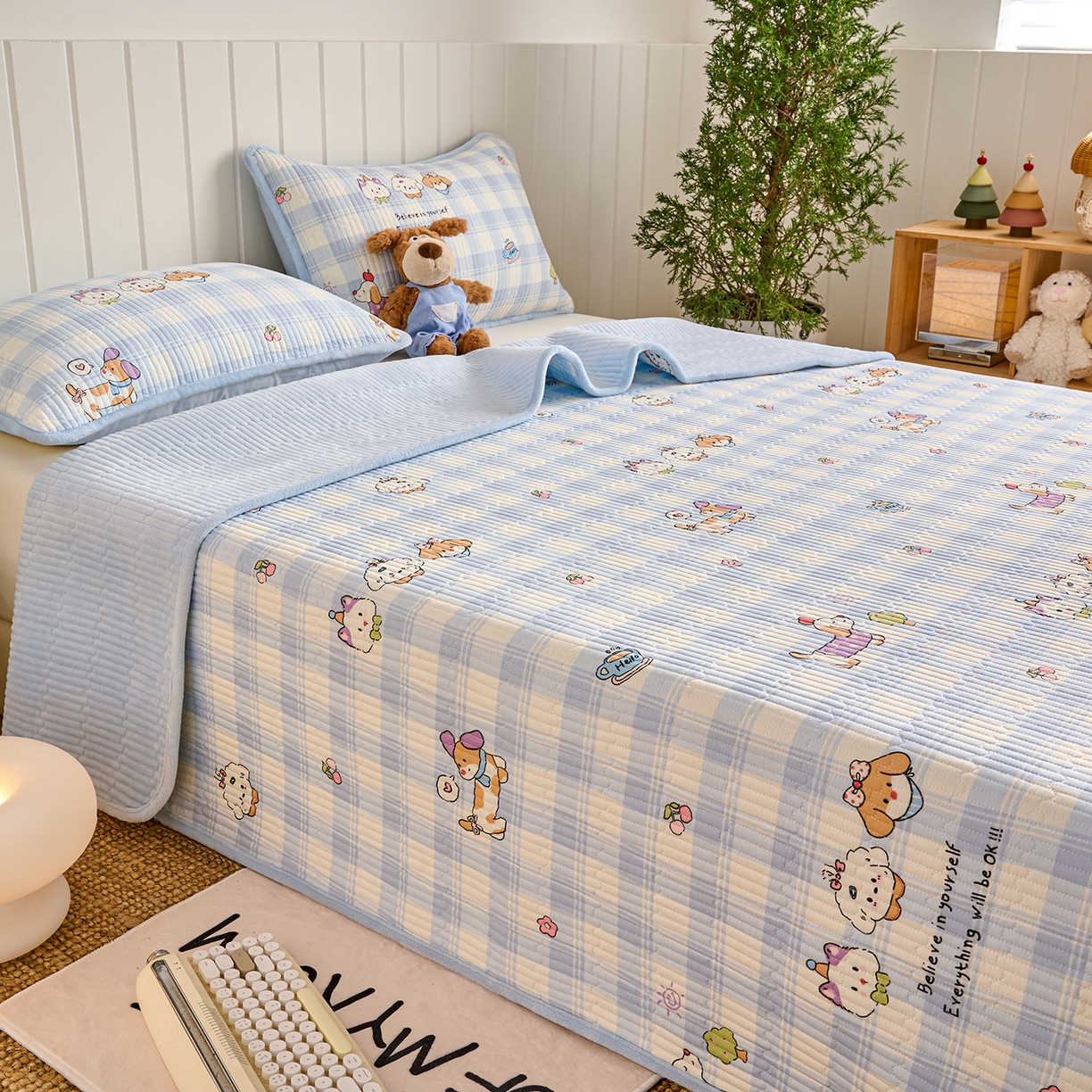 91家纺网 家纺一手货源 找家纺 X猫先生 2026新品A全棉B牛奶绒床盖一面全棉一面牛奶绒床盖炕盖加厚床单床垫四季款系列三 逗号日记（A棉B绒）