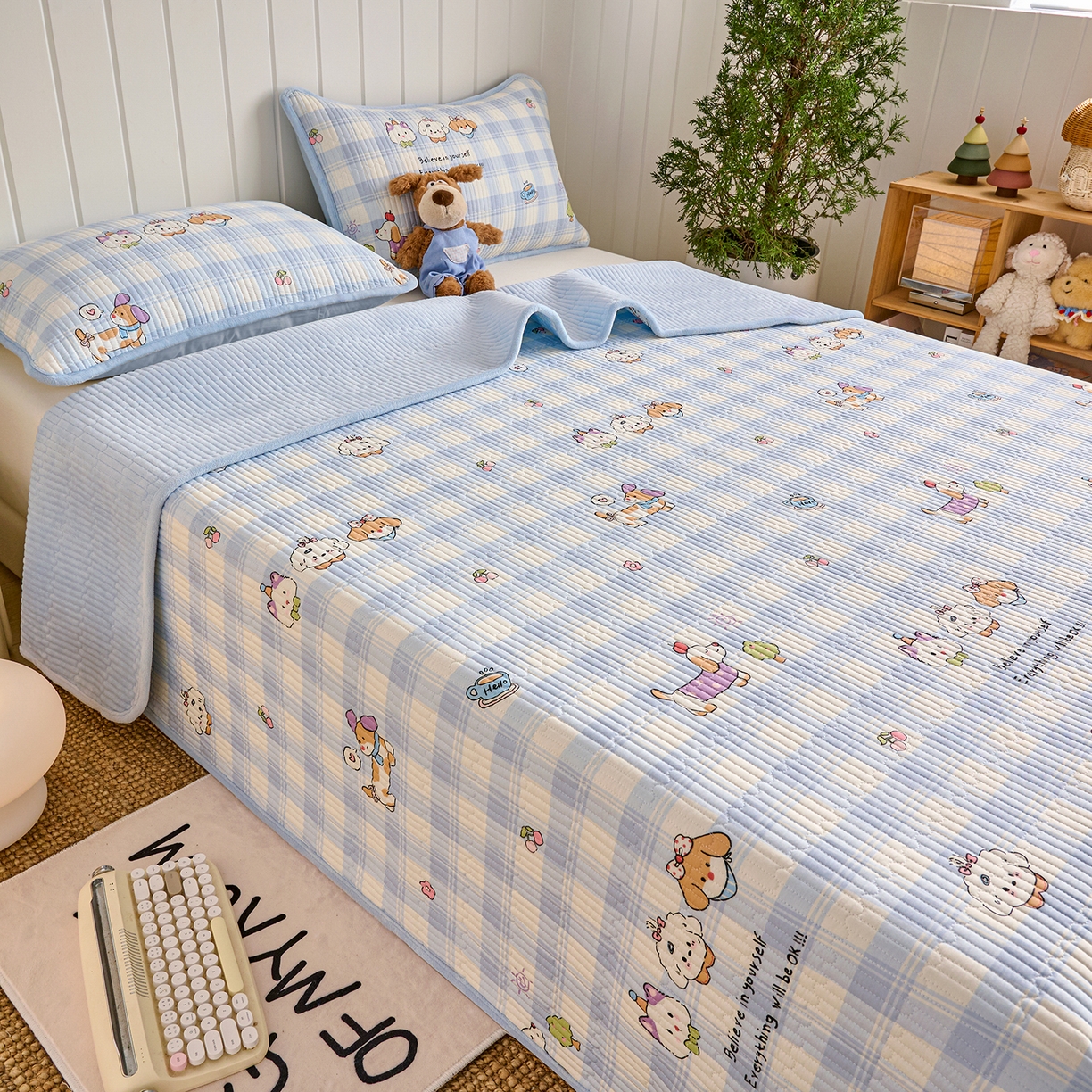 91家纺网 家纺一手货源 找家纺 X猫先生 2026新品A全棉B牛奶绒床盖一面全棉一面牛奶绒床盖炕盖加厚床单床垫四季款系列三 逗号日记（A棉B绒）