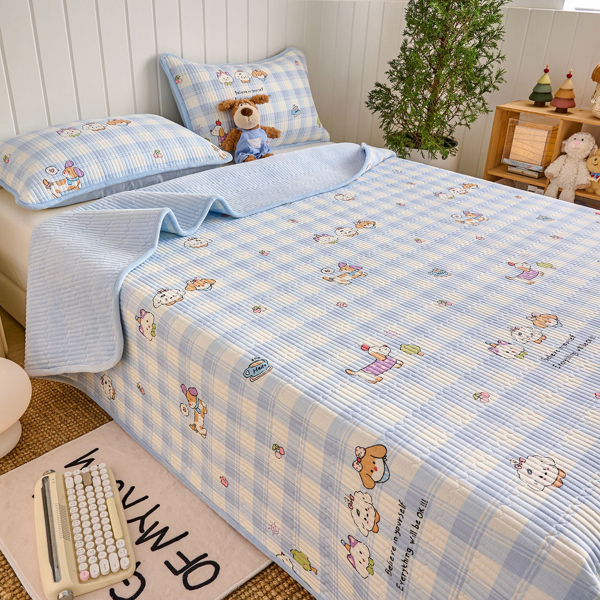 91家纺网 家纺一手货源 找家纺 X猫先生 2026新品A全棉B牛奶绒床盖一面全棉一面牛奶绒床盖炕盖加厚床单床垫四季款系列三 逗号日记（A棉B绒）