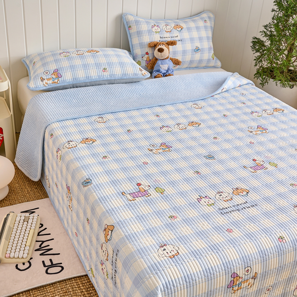 91家纺网 家纺一手货源 找家纺 X猫先生 2026新品A全棉B牛奶绒床盖一面全棉一面牛奶绒床盖炕盖加厚床单床垫四季款系列三 逗号日记（A棉B绒）