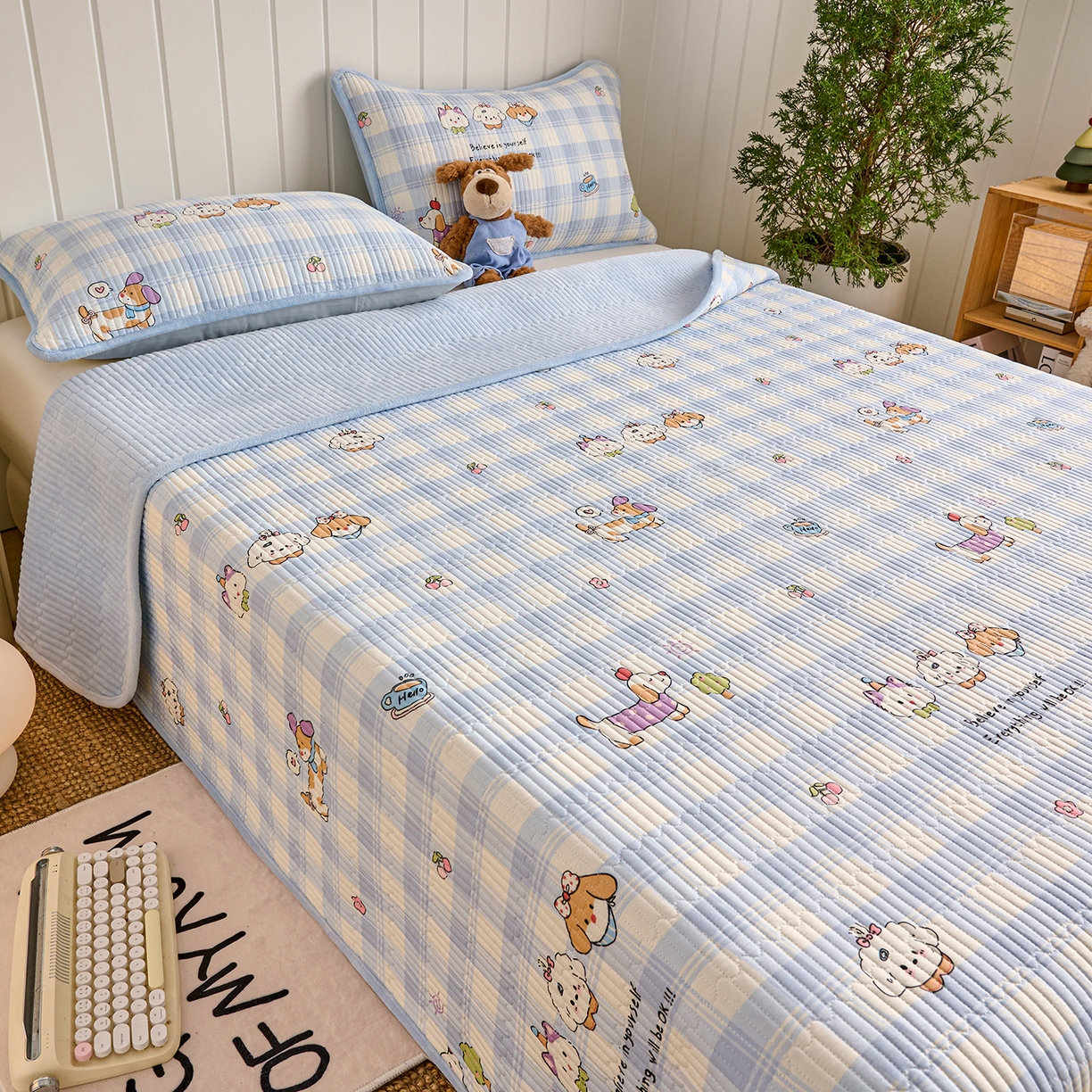 91家纺网 家纺一手货源 找家纺 X猫先生 2026新品A全棉B牛奶绒床盖一面全棉一面牛奶绒床盖炕盖加厚床单床垫四季款系列三 逗号日记（A棉B绒）