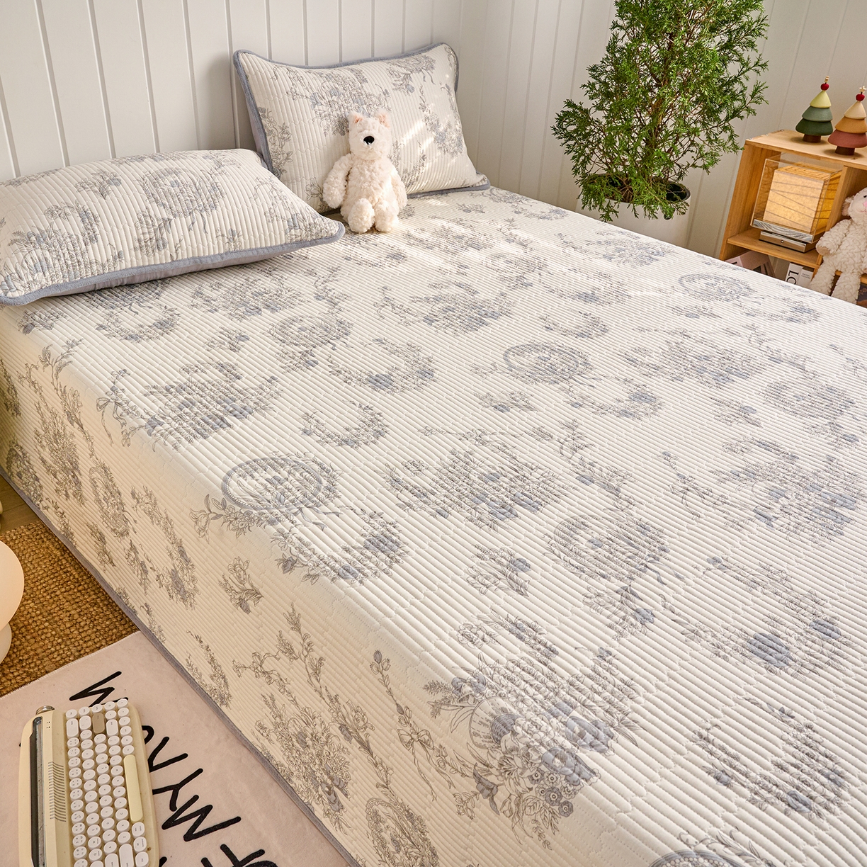 91家纺网 家纺一手货源 找家纺 X猫先生 2026新品A全棉B牛奶绒床盖一面全棉一面牛奶绒床盖炕盖加厚床单床垫四季款系列三 莫奈花园（A棉B绒）