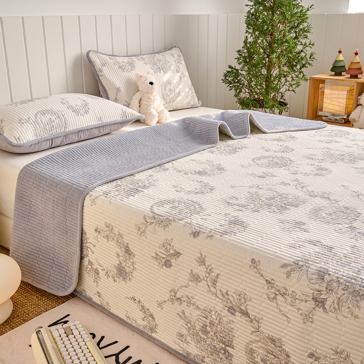 91家纺网 家纺一手货源 找家纺 X猫先生 2026新品A全棉B牛奶绒床盖一面全棉一面牛奶绒床盖炕盖加厚床单床垫四季款系列三 莫奈花园（A棉B绒）