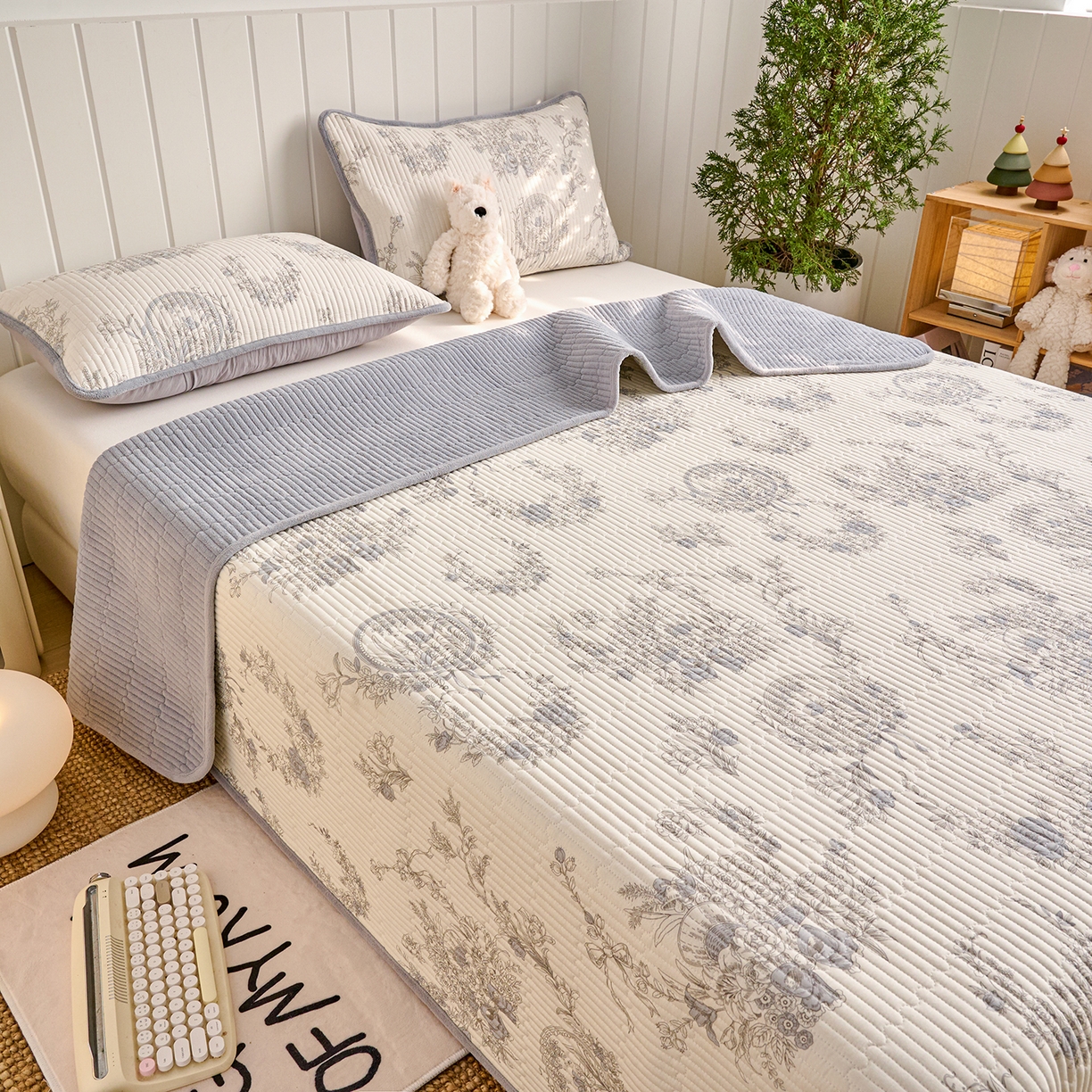 91家纺网 家纺一手货源 找家纺 X猫先生 2026新品A全棉B牛奶绒床盖一面全棉一面牛奶绒床盖炕盖加厚床单床垫四季款系列三 莫奈花园（A棉B绒）