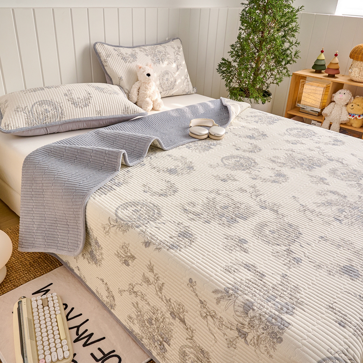 91家纺网 家纺一手货源 找家纺 X猫先生 2026新品A全棉B牛奶绒床盖一面全棉一面牛奶绒床盖炕盖加厚床单床垫四季款系列三 莫奈花园（A棉B绒）