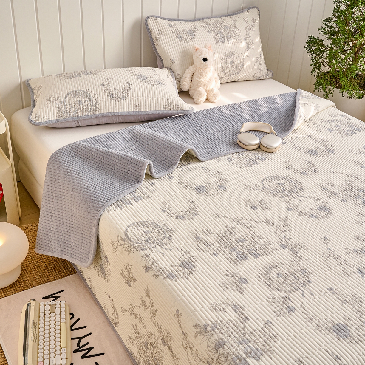 91家纺网 家纺一手货源 找家纺 X猫先生 2026新品A全棉B牛奶绒床盖一面全棉一面牛奶绒床盖炕盖加厚床单床垫四季款系列三 莫奈花园（A棉B绒）