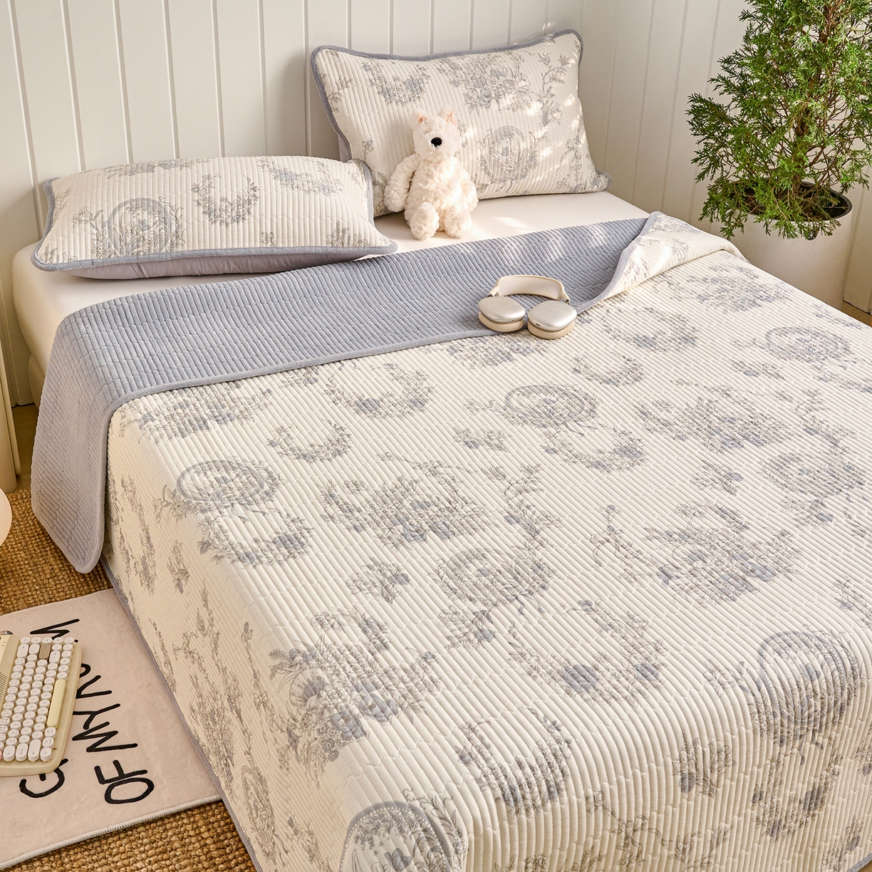 91家纺网 家纺一手货源 找家纺 X猫先生 2026新品A全棉B牛奶绒床盖一面全棉一面牛奶绒床盖炕盖加厚床单床垫四季款系列三 莫奈花园（A棉B绒）