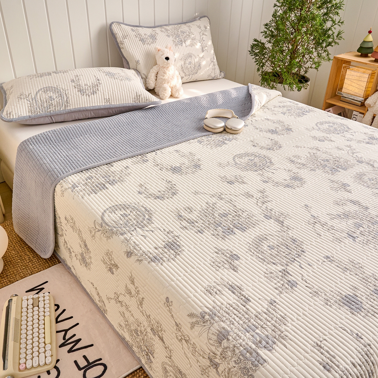 91家纺网 家纺一手货源 找家纺 X猫先生 2026新品A全棉B牛奶绒床盖一面全棉一面牛奶绒床盖炕盖加厚床单床垫四季款系列三 莫奈花园（A棉B绒）