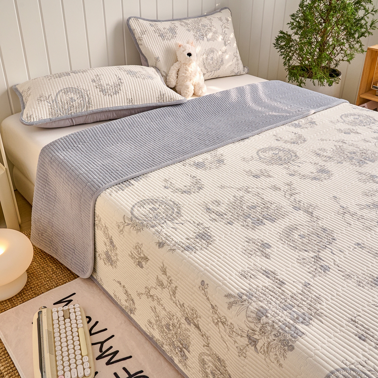 91家纺网 家纺一手货源 找家纺 X猫先生 2026新品A全棉B牛奶绒床盖一面全棉一面牛奶绒床盖炕盖加厚床单床垫四季款系列三 莫奈花园（A棉B绒）