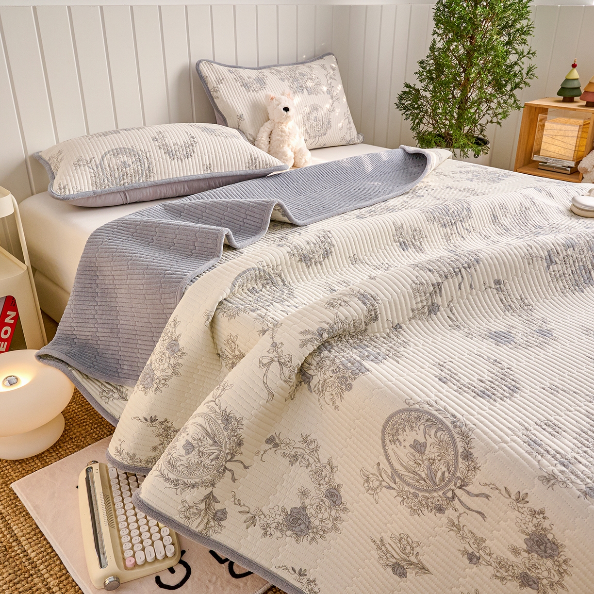 91家纺网 家纺一手货源 找家纺 X猫先生 2026新品A全棉B牛奶绒床盖一面全棉一面牛奶绒床盖炕盖加厚床单床垫四季款系列三 莫奈花园（A棉B绒）