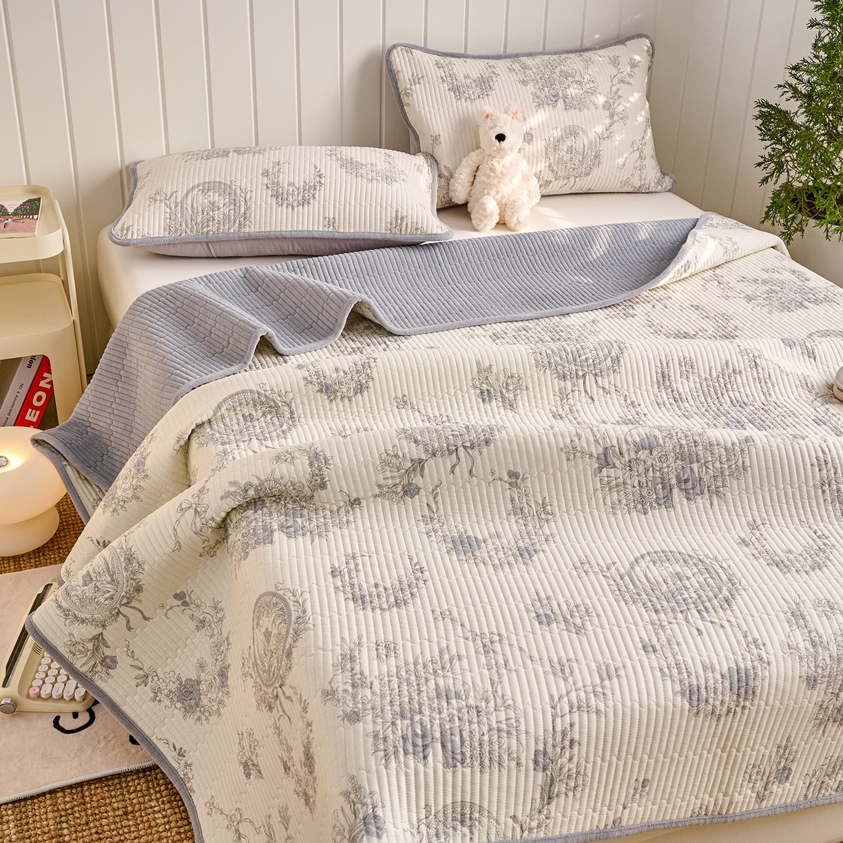 91家纺网 家纺一手货源 找家纺 X猫先生 2026新品A全棉B牛奶绒床盖一面全棉一面牛奶绒床盖炕盖加厚床单床垫四季款系列三 莫奈花园（A棉B绒）