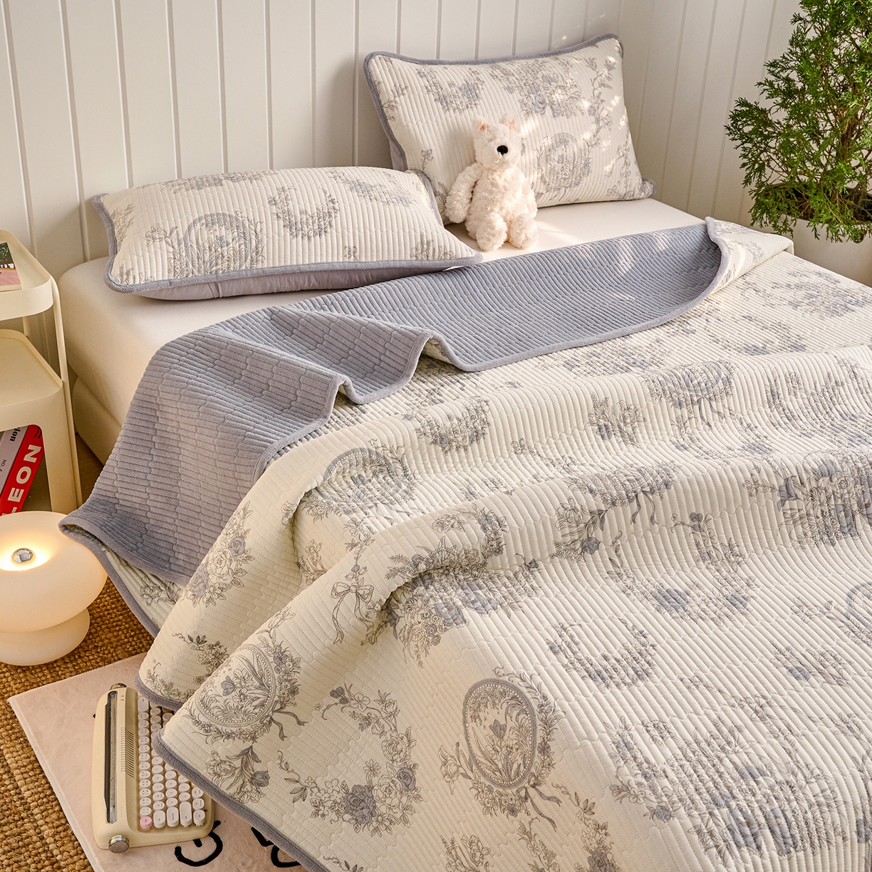 91家纺网 家纺一手货源 找家纺 X猫先生 2026新品A全棉B牛奶绒床盖一面全棉一面牛奶绒床盖炕盖加厚床单床垫四季款系列三 莫奈花园（A棉B绒）