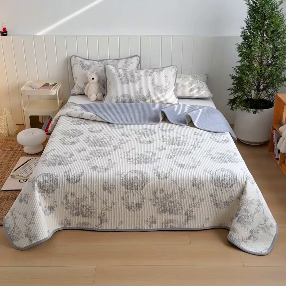 91家纺网 家纺一手货源 找家纺 X猫先生 2026新品A全棉B牛奶绒床盖一面全棉一面牛奶绒床盖炕盖加厚床单床垫四季款系列三 莫奈花园（A棉B绒）