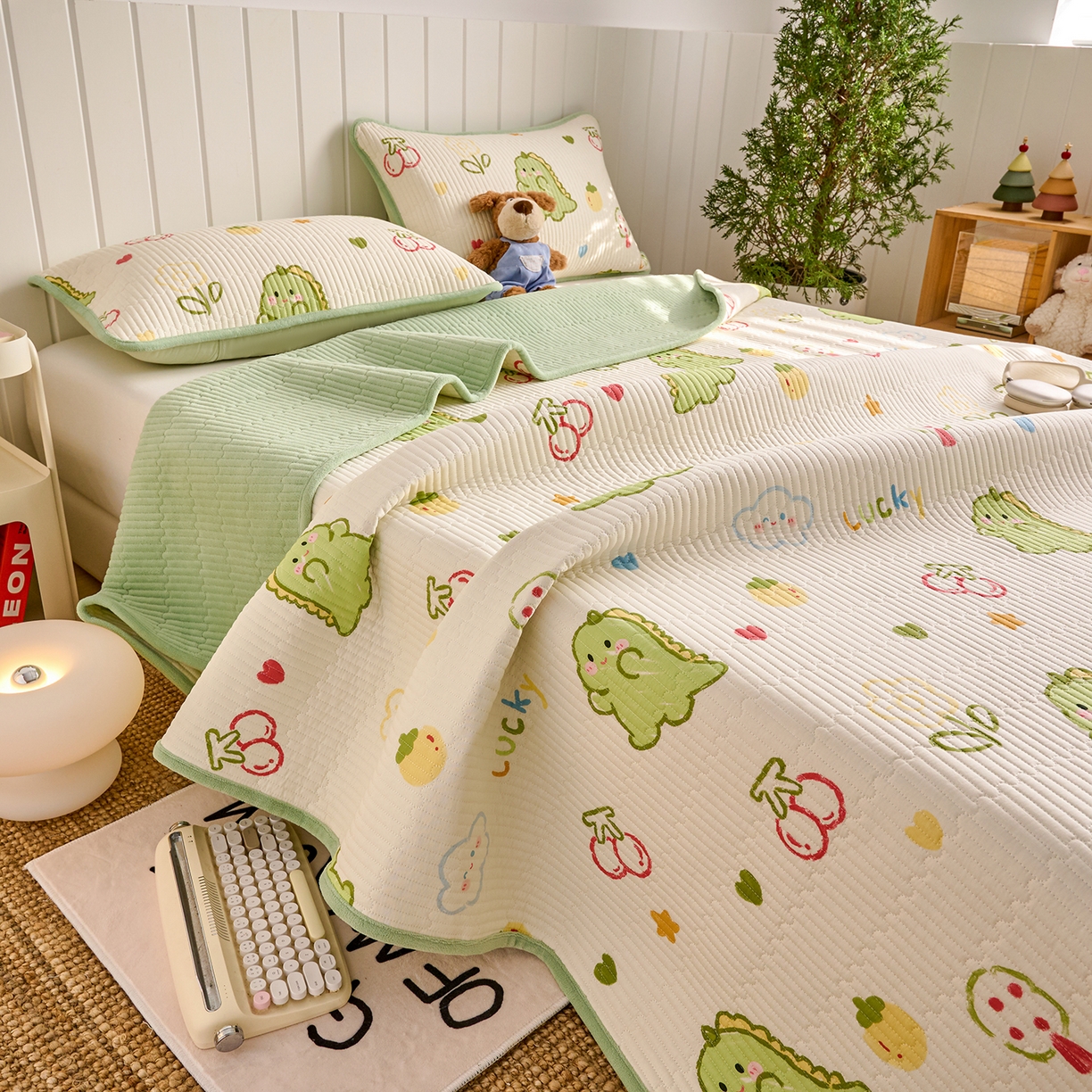 91家纺网 家纺一手货源 找家纺 X猫先生 2026新品A全棉B牛奶绒床盖一面全棉一面牛奶绒床盖炕盖加厚床单床垫四季款系列三 幸运独角龙（A棉B绒）