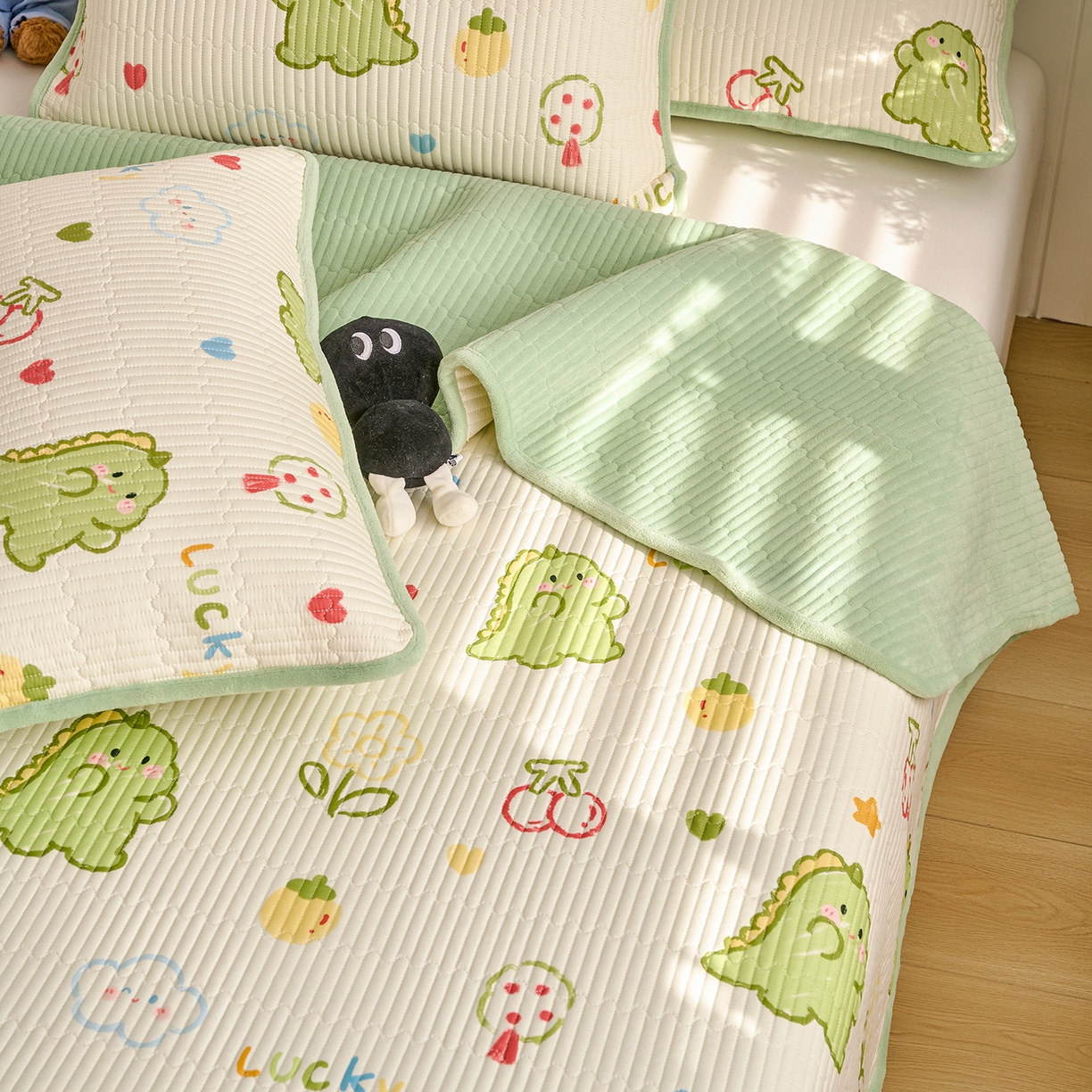 91家纺网 家纺一手货源 找家纺 X猫先生 2026新品A全棉B牛奶绒床盖一面全棉一面牛奶绒床盖炕盖加厚床单床垫四季款系列三 幸运独角龙（A棉B绒）