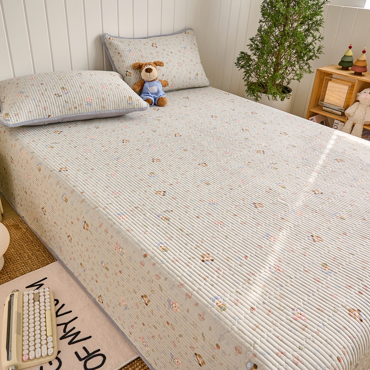 91家纺网 家纺一手货源 找家纺 X猫先生 2026新品A全棉B牛奶绒床盖一面全棉一面牛奶绒床盖炕盖加厚床单床垫四季款系列三 蘑菇小镇（A棉B绒）