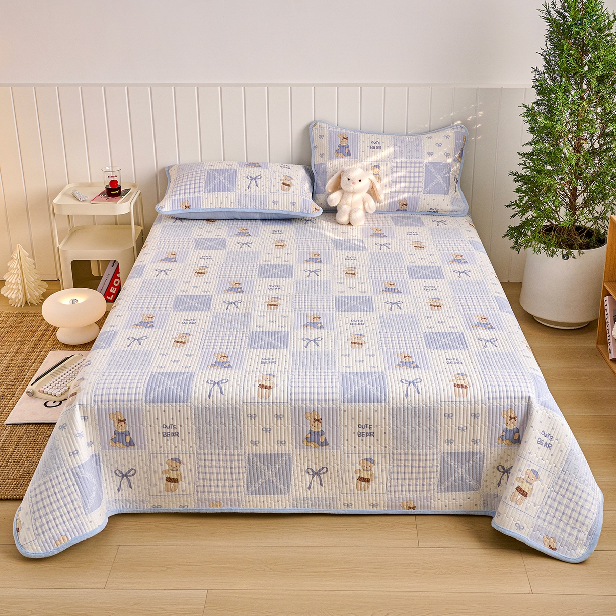 91家纺网 家纺一手货源 找家纺 X猫先生 2026新品A全棉B牛奶绒床盖一面全棉一面牛奶绒床盖炕盖加厚床单床垫四季款系列三 蓝格童话（A棉B绒）