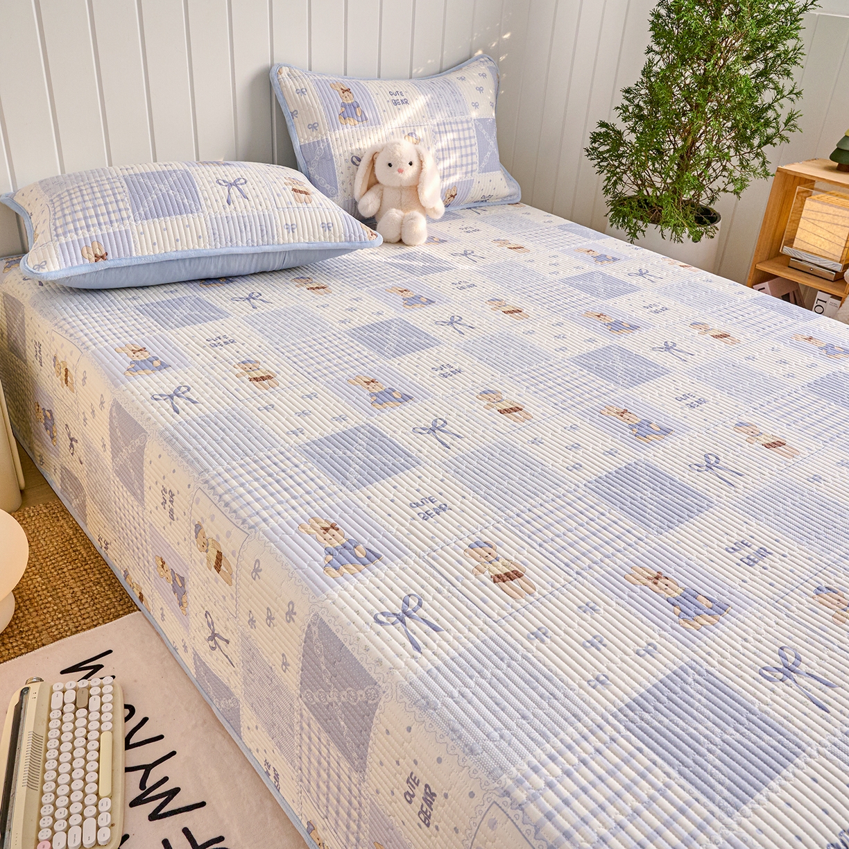 91家纺网 家纺一手货源 找家纺 X猫先生 2026新品A全棉B牛奶绒床盖一面全棉一面牛奶绒床盖炕盖加厚床单床垫四季款系列三 蓝格童话（A棉B绒）