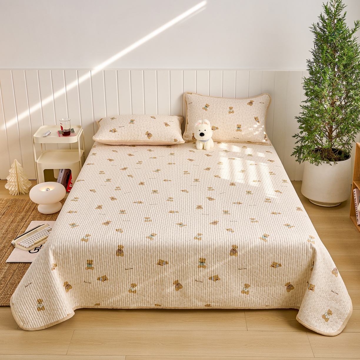 91家纺网 家纺一手货源 找家纺 X猫先生 2026新品A全棉B牛奶绒床盖一面全棉一面牛奶绒床盖炕盖加厚床单床垫四季款系列三 趴趴熊(A棉B绒）