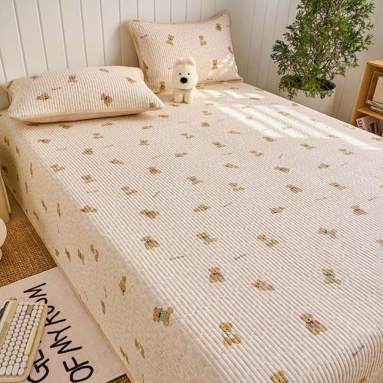 91家纺网 家纺一手货源 找家纺 X猫先生 2026新品A全棉B牛奶绒床盖一面全棉一面牛奶绒床盖炕盖加厚床单床垫四季款系列三 趴趴熊(A棉B绒）