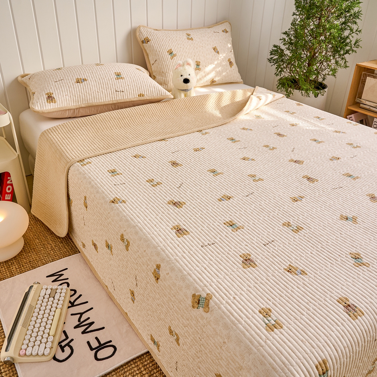 91家纺网 家纺一手货源 找家纺 X猫先生 2026新品A全棉B牛奶绒床盖一面全棉一面牛奶绒床盖炕盖加厚床单床垫四季款系列三 趴趴熊(A棉B绒）