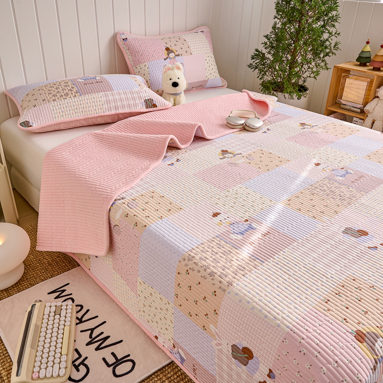 91家纺网 家纺一手货源 找家纺 X猫先生 2026新品A全棉B牛奶绒床盖一面全棉一面牛奶绒床盖炕盖加厚床单床垫四季款系列三 丹麦女孩（A棉B绒）