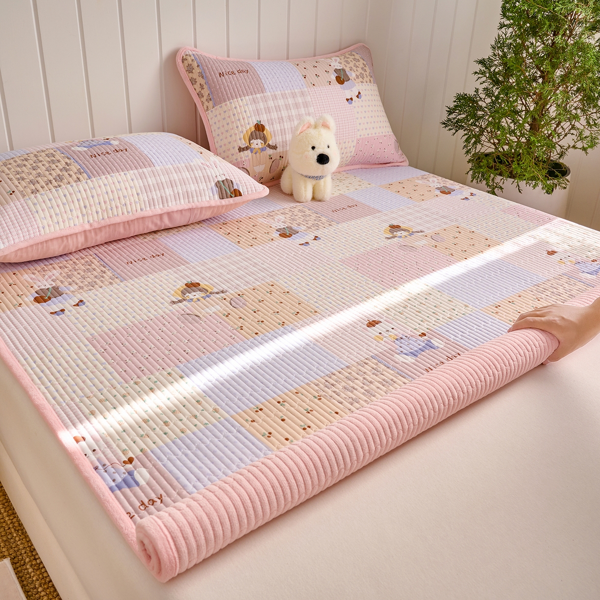 91家纺网 家纺一手货源 找家纺 X猫先生 2026新品A全棉B牛奶绒床盖一面全棉一面牛奶绒床盖炕盖加厚床单床垫四季款系列三 丹麦女孩（A棉B绒）