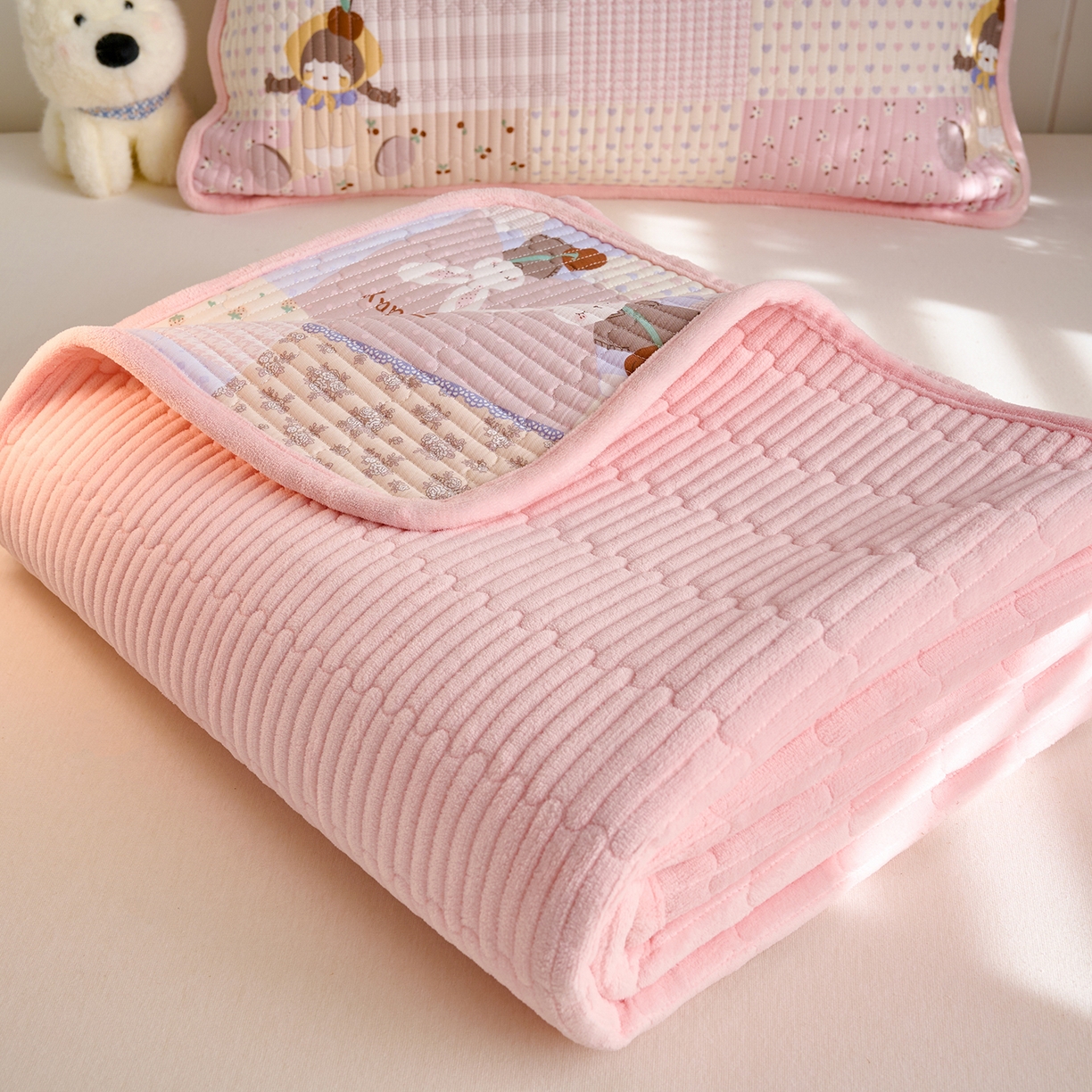 91家纺网 家纺一手货源 找家纺 X猫先生 2026新品A全棉B牛奶绒床盖一面全棉一面牛奶绒床盖炕盖加厚床单床垫四季款系列三 丹麦女孩（A棉B绒）