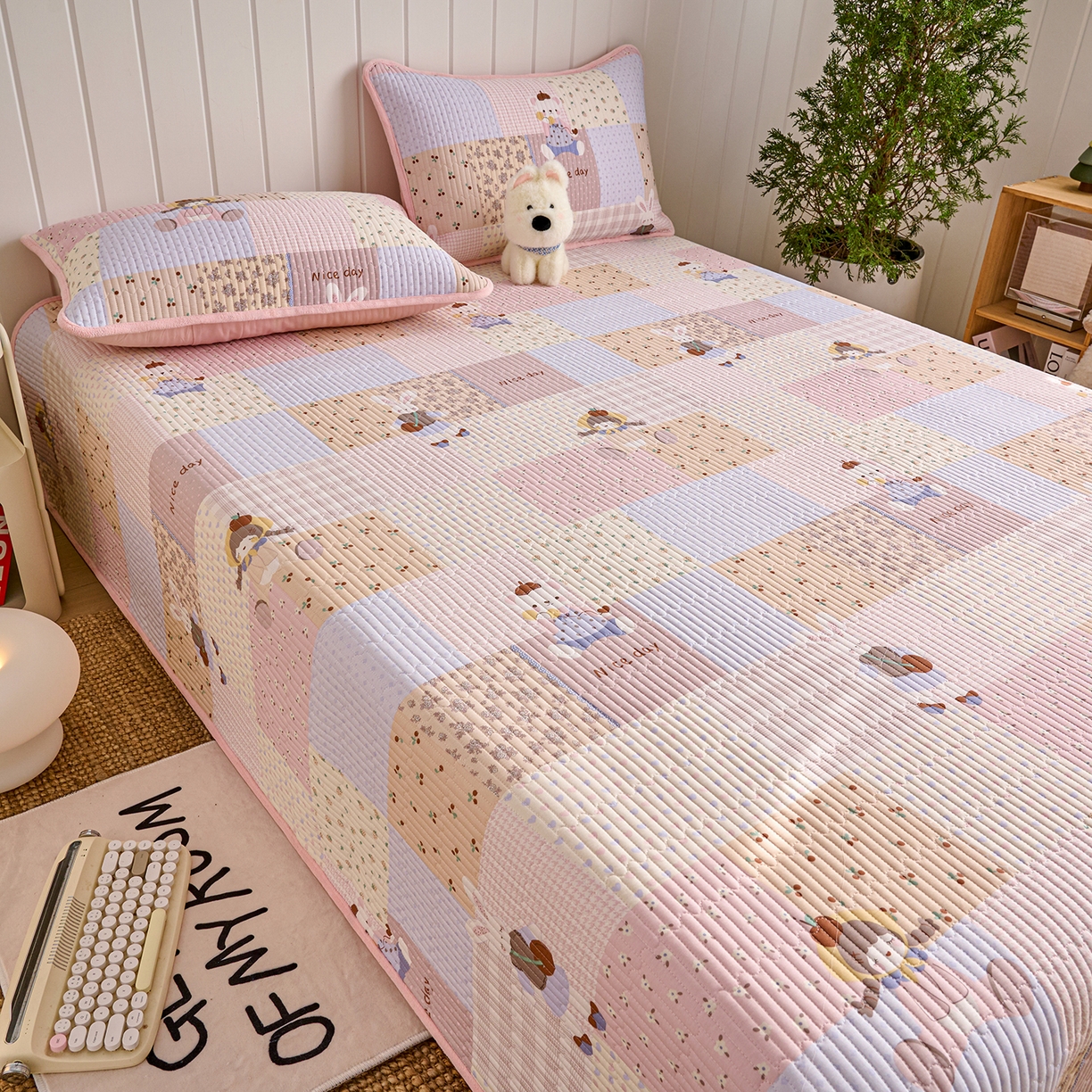 91家纺网 家纺一手货源 找家纺 X猫先生 2026新品A全棉B牛奶绒床盖一面全棉一面牛奶绒床盖炕盖加厚床单床垫四季款系列三 丹麦女孩（A棉B绒）