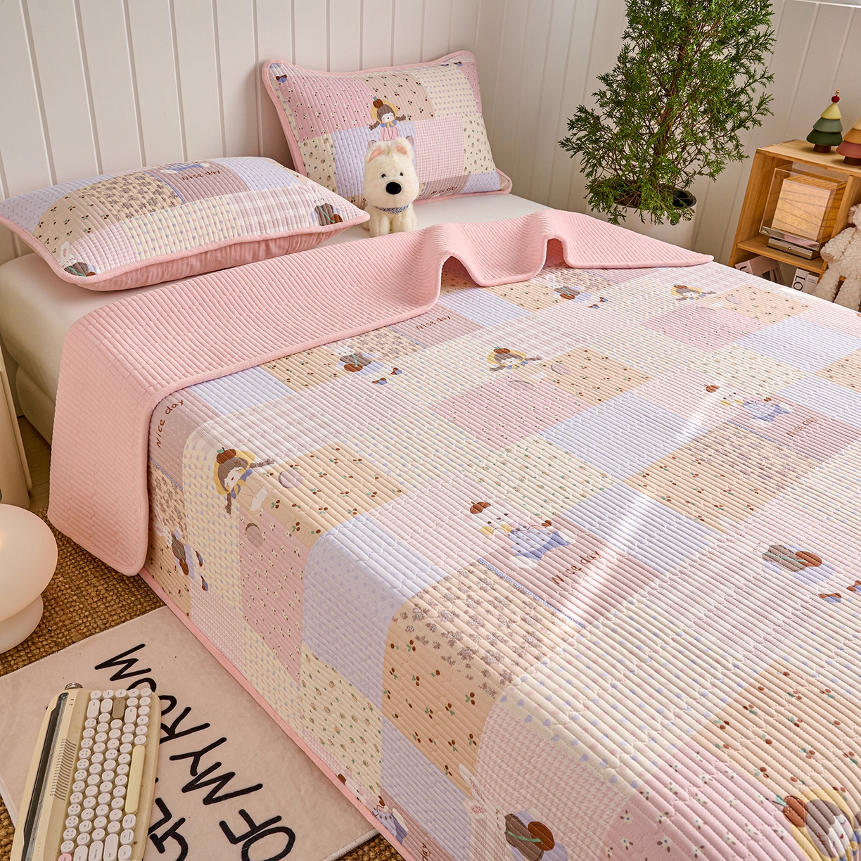 91家纺网 家纺一手货源 找家纺 X猫先生 2026新品A全棉B牛奶绒床盖一面全棉一面牛奶绒床盖炕盖加厚床单床垫四季款系列三 丹麦女孩（A棉B绒）