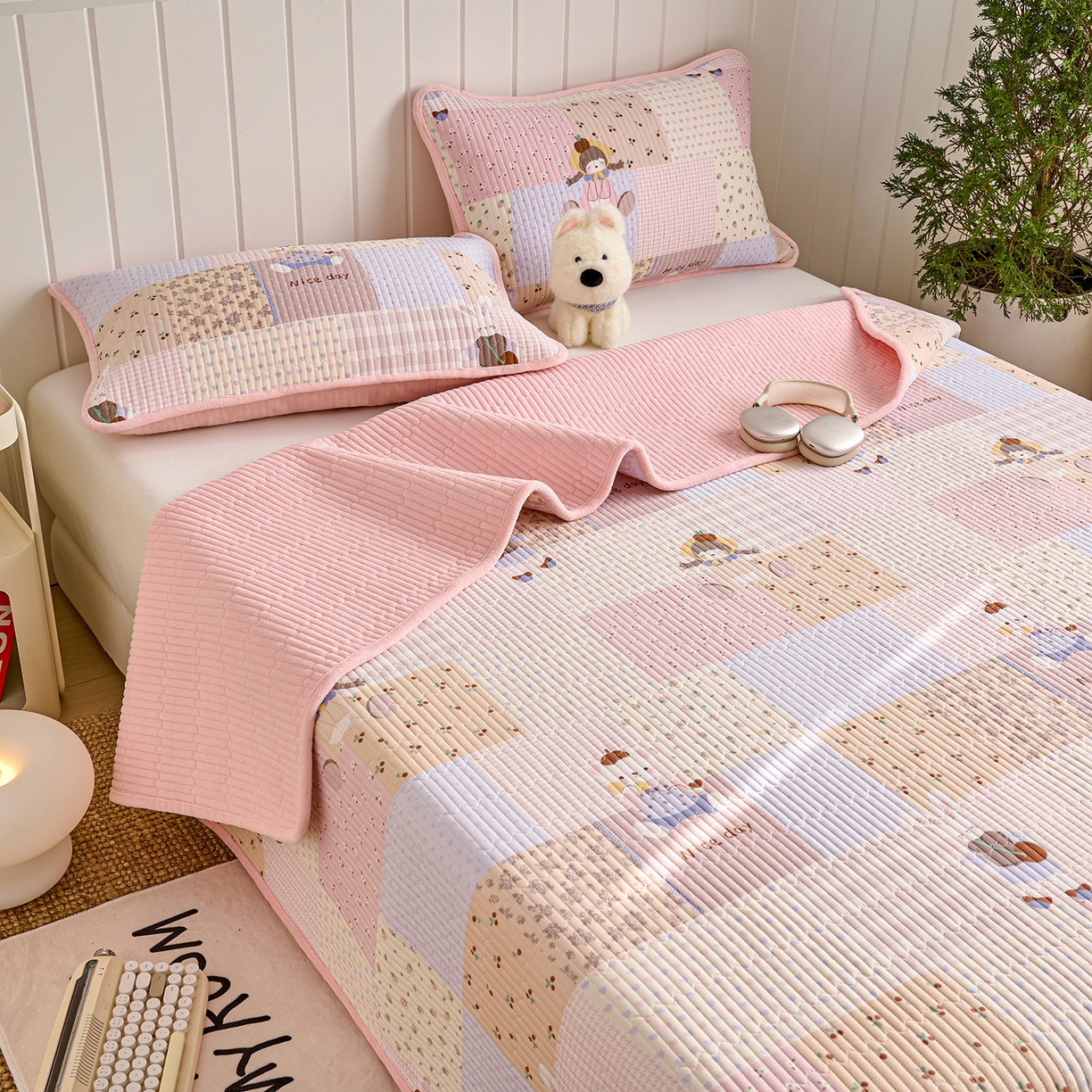 91家纺网 家纺一手货源 找家纺 X猫先生 2026新品A全棉B牛奶绒床盖一面全棉一面牛奶绒床盖炕盖加厚床单床垫四季款系列三 丹麦女孩（A棉B绒）