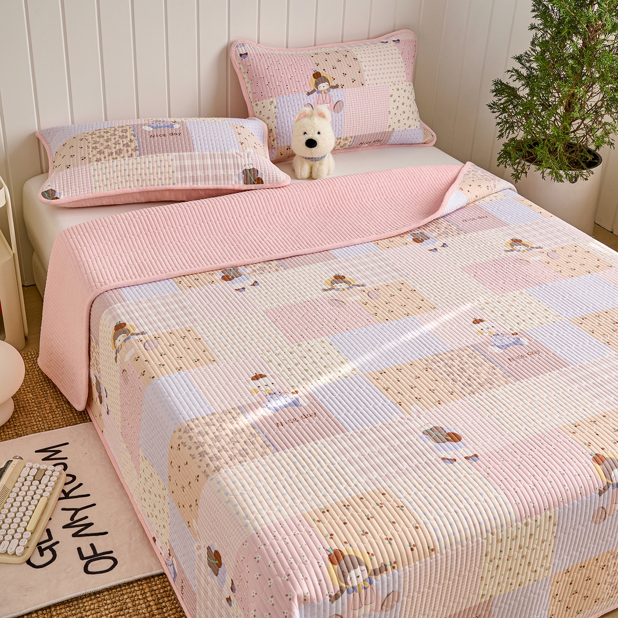 91家纺网 家纺一手货源 找家纺 X猫先生 2026新品A全棉B牛奶绒床盖一面全棉一面牛奶绒床盖炕盖加厚床单床垫四季款系列三 丹麦女孩（A棉B绒）