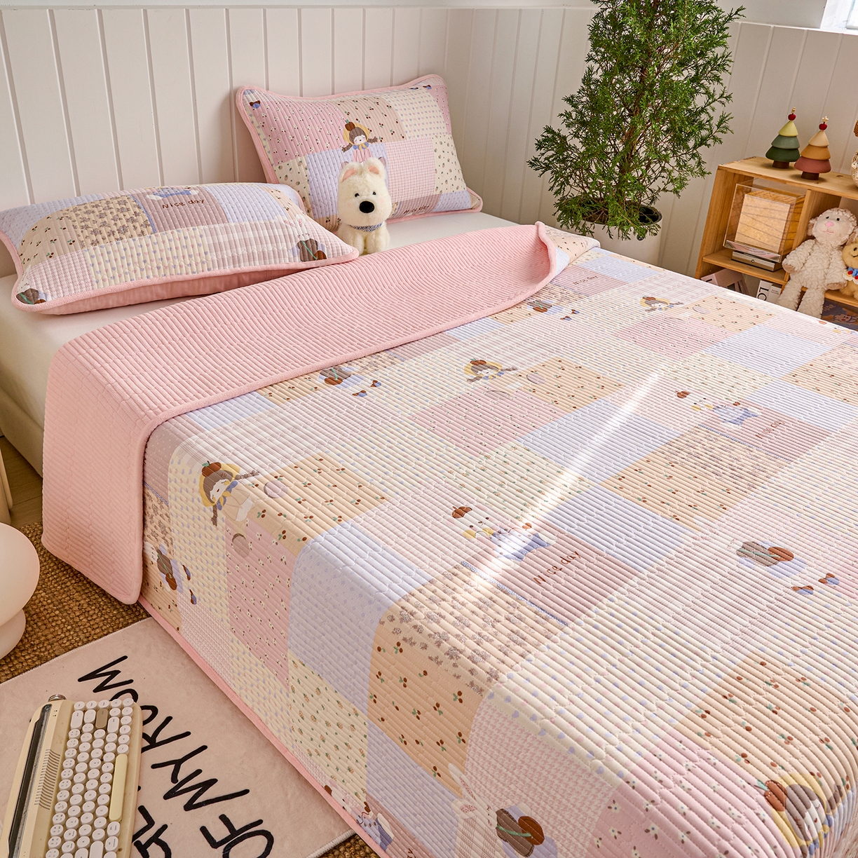 91家纺网 家纺一手货源 找家纺 X猫先生 2026新品A全棉B牛奶绒床盖一面全棉一面牛奶绒床盖炕盖加厚床单床垫四季款系列三 丹麦女孩（A棉B绒）