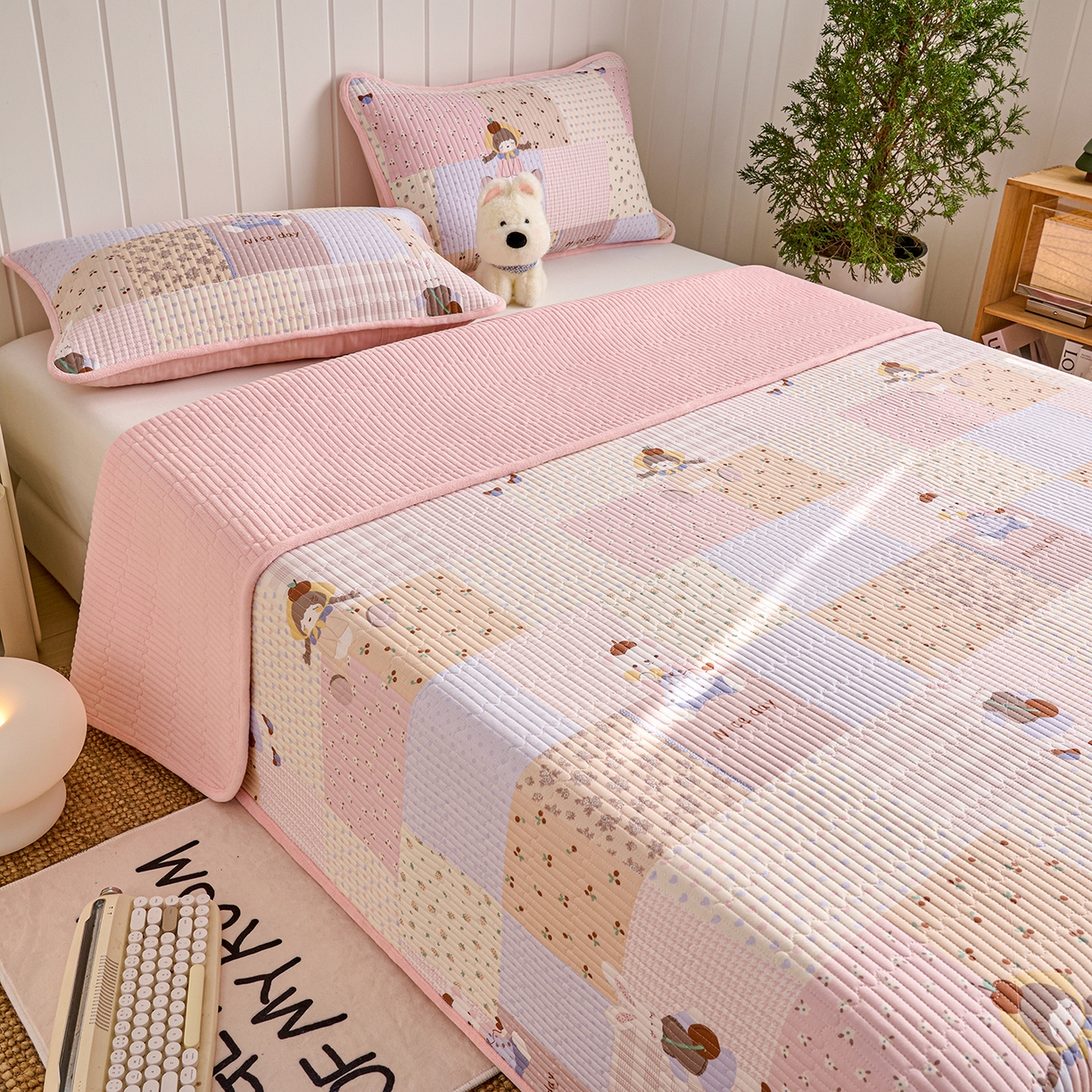 91家纺网 家纺一手货源 找家纺 X猫先生 2026新品A全棉B牛奶绒床盖一面全棉一面牛奶绒床盖炕盖加厚床单床垫四季款系列三 丹麦女孩（A棉B绒）