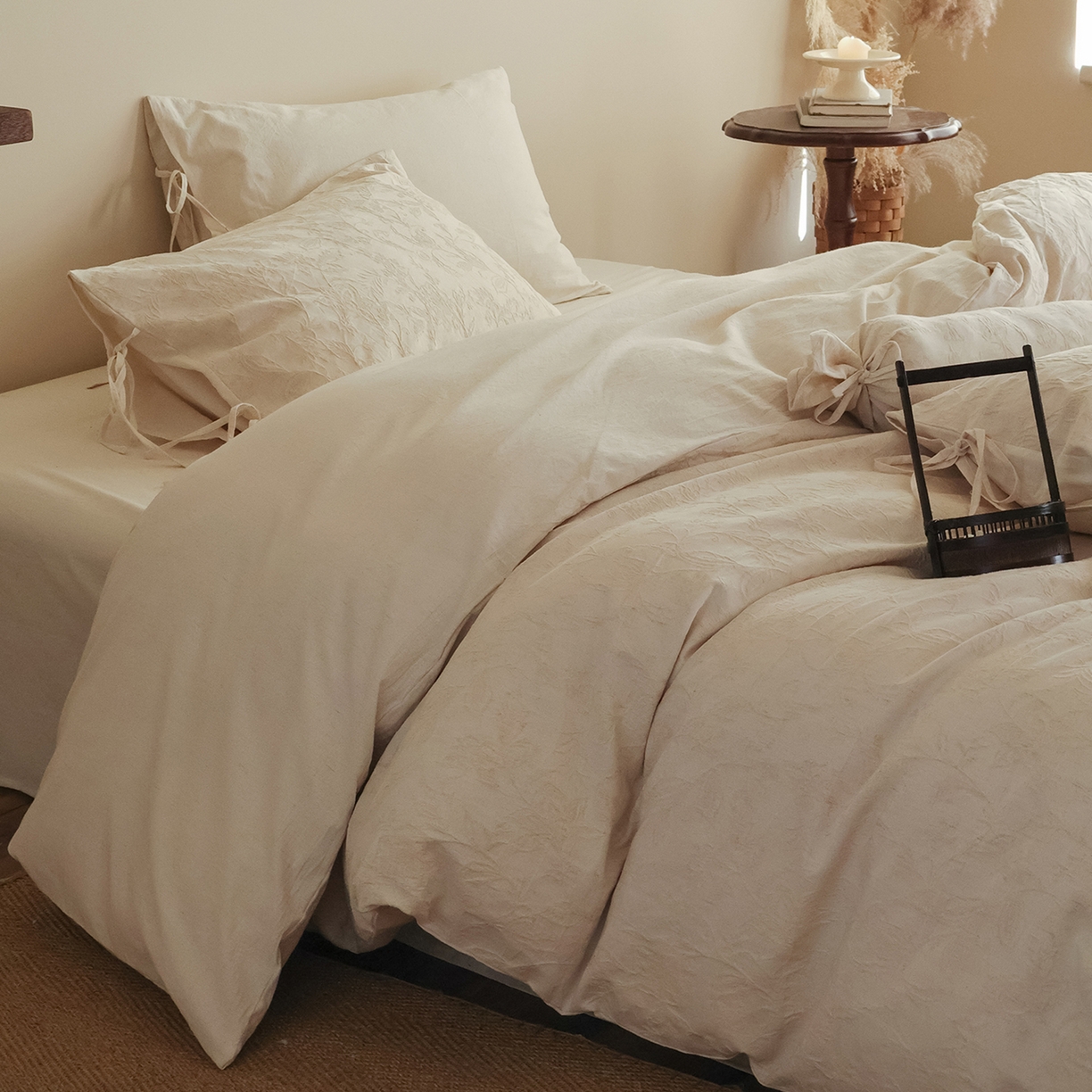 91家纺网 家纺一手货源 找家纺 （总）极简 2026新款全棉亚麻浮雕提花四件套（控价：小号195标准295加大313）