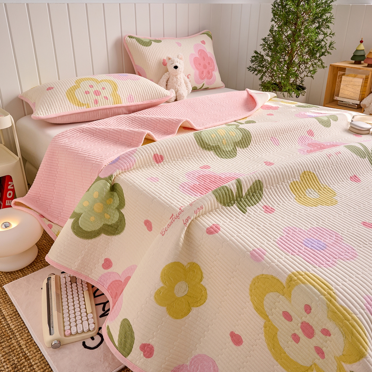 91家纺网 家纺一手货源 找家纺 X猫先生 2026新品A全棉B牛奶绒床盖一面全棉一面牛奶绒床盖炕盖加厚床单床垫四季款系列三 贝利花都（A棉B绒）