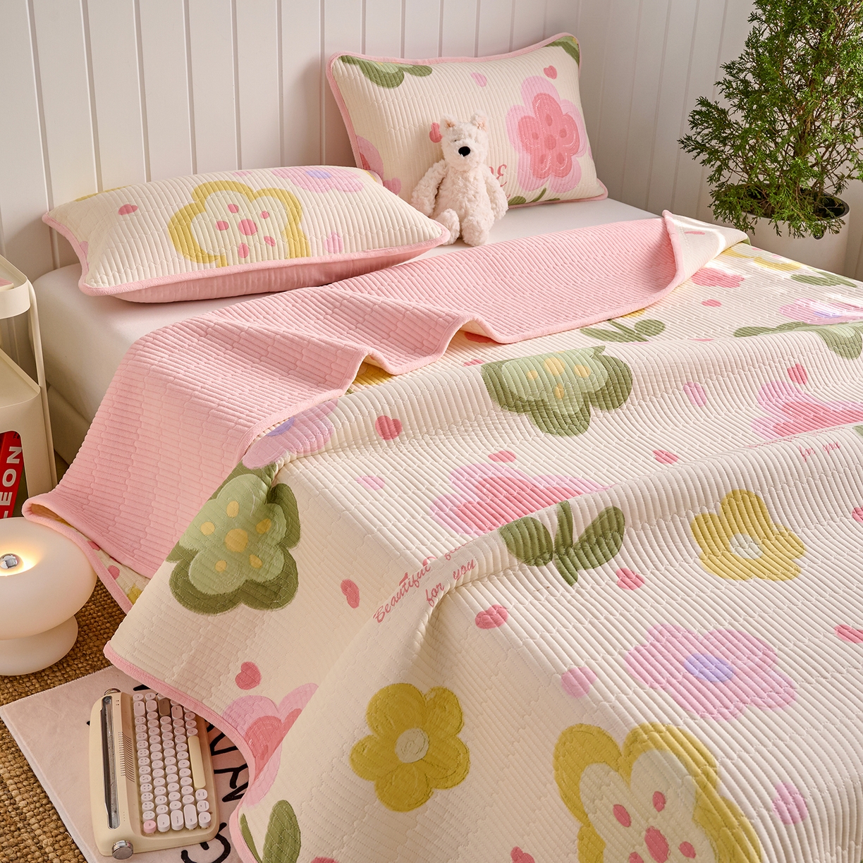 91家纺网 家纺一手货源 找家纺 X猫先生 2026新品A全棉B牛奶绒床盖一面全棉一面牛奶绒床盖炕盖加厚床单床垫四季款系列三 贝利花都（A棉B绒）