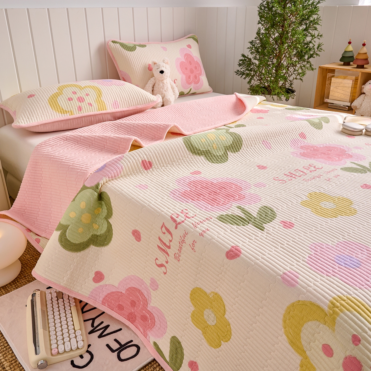 91家纺网 家纺一手货源 找家纺 X猫先生 2026新品A全棉B牛奶绒床盖一面全棉一面牛奶绒床盖炕盖加厚床单床垫四季款系列三 贝利花都（A棉B绒）