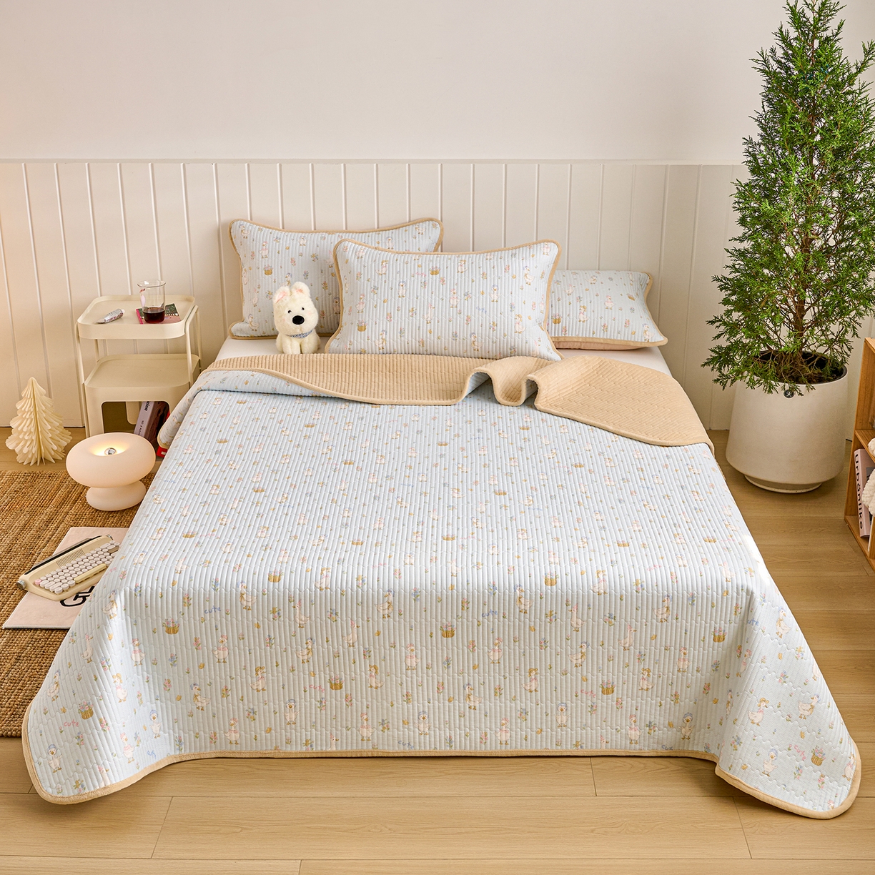 91家纺网 家纺一手货源 找家纺 X猫先生 2026新品A全棉B牛奶绒床盖一面全棉一面牛奶绒床盖炕盖加厚床单床垫四季款系列三 萌萌鸭（A棉B绒）