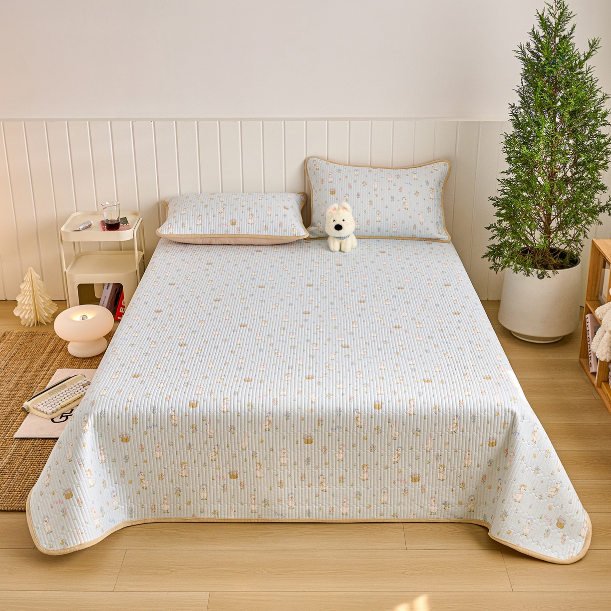 91家纺网 家纺一手货源 找家纺 X猫先生 2026新品A全棉B牛奶绒床盖一面全棉一面牛奶绒床盖炕盖加厚床单床垫四季款系列三 萌萌鸭（A棉B绒）