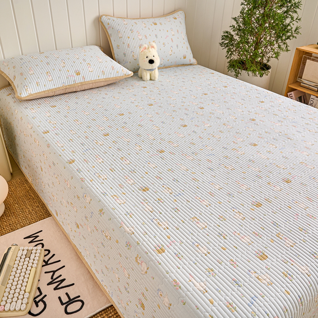 91家纺网 家纺一手货源 找家纺 X猫先生 2026新品A全棉B牛奶绒床盖一面全棉一面牛奶绒床盖炕盖加厚床单床垫四季款系列三 萌萌鸭（A棉B绒）