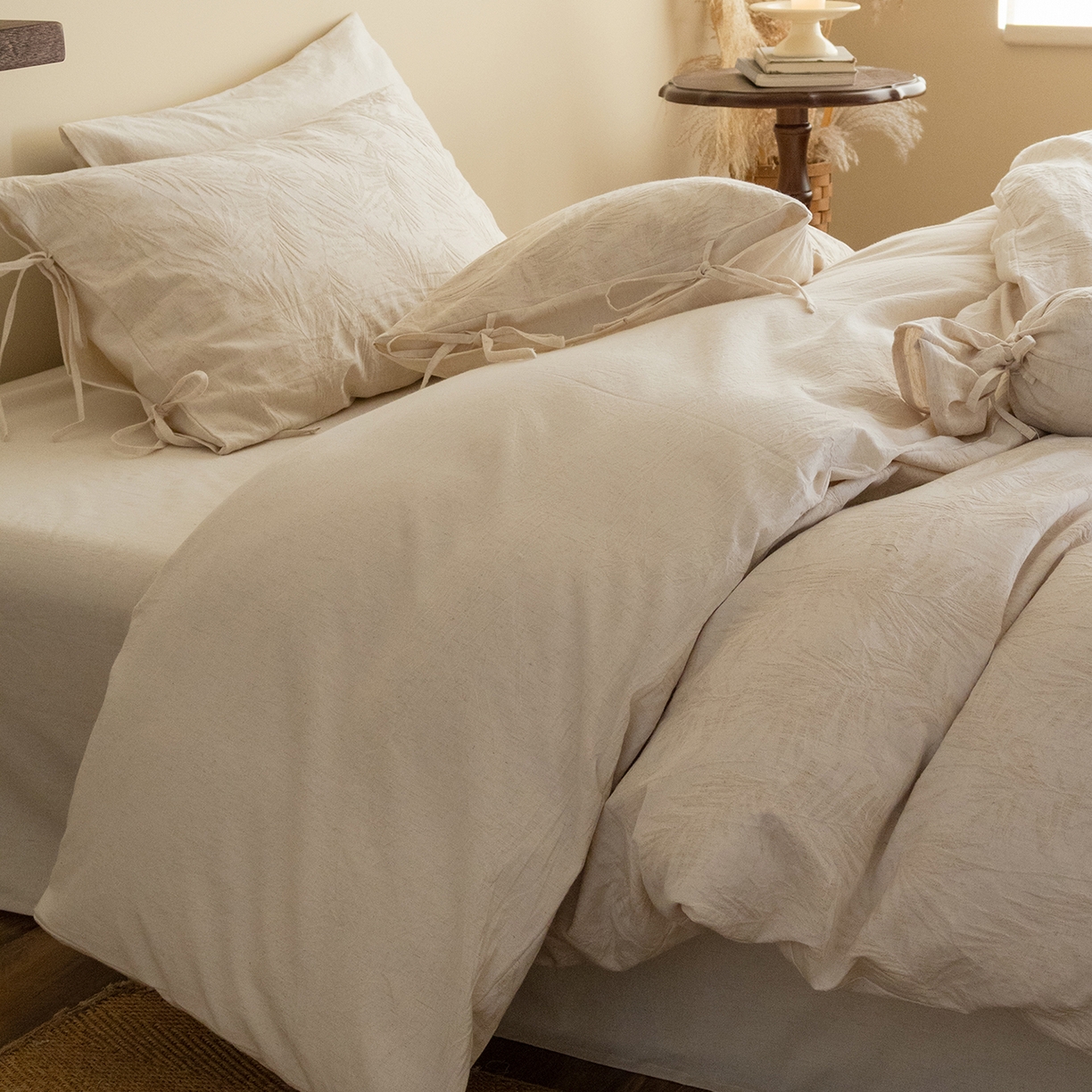 91家纺网 家纺一手货源 找家纺 （总）极简 2026新款全棉亚麻浮雕提花四件套（控价：小号195标准295加大313）