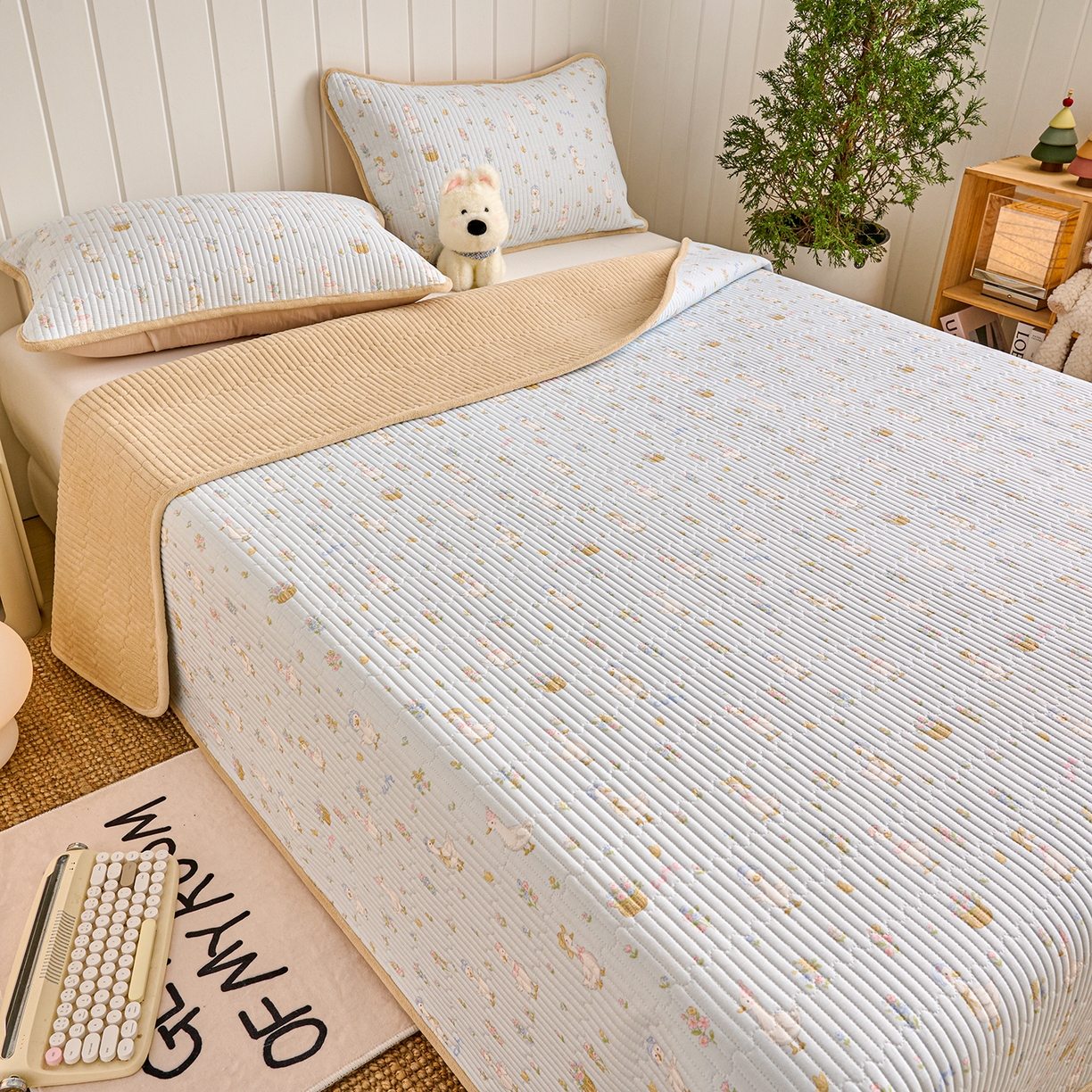 91家纺网 家纺一手货源 找家纺 X猫先生 2026新品A全棉B牛奶绒床盖一面全棉一面牛奶绒床盖炕盖加厚床单床垫四季款系列三 萌萌鸭（A棉B绒）