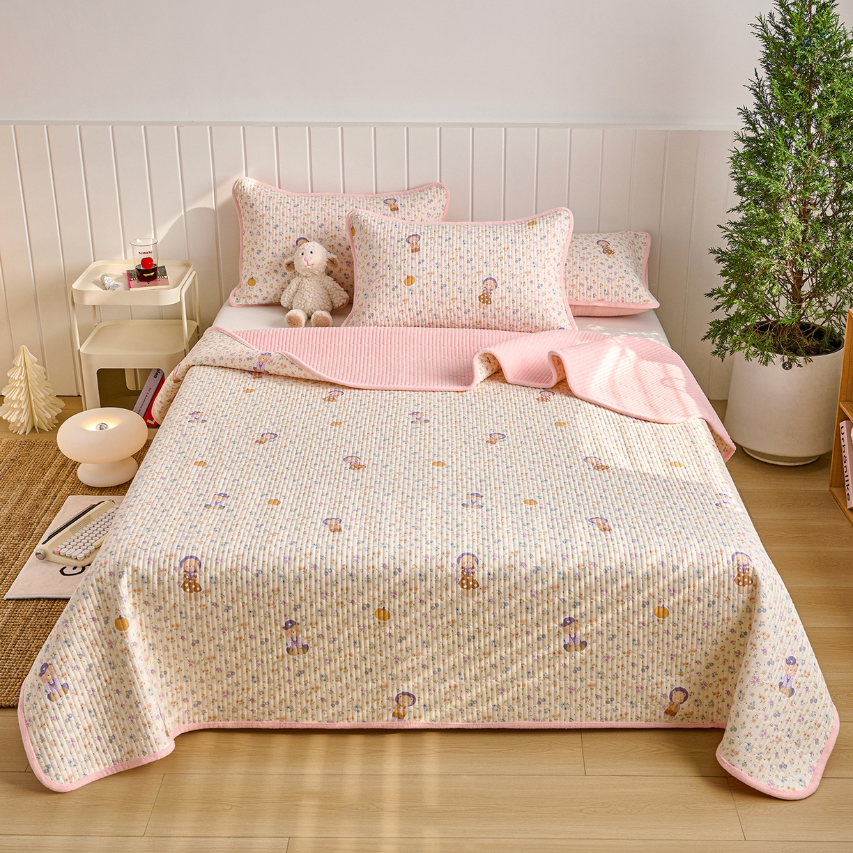 91家纺网 家纺一手货源 找家纺 X猫先生 2026新品A全棉B牛奶绒床盖一面全棉一面牛奶绒床盖炕盖加厚床单床垫四季款系列三 花田囡囡（A棉B绒）