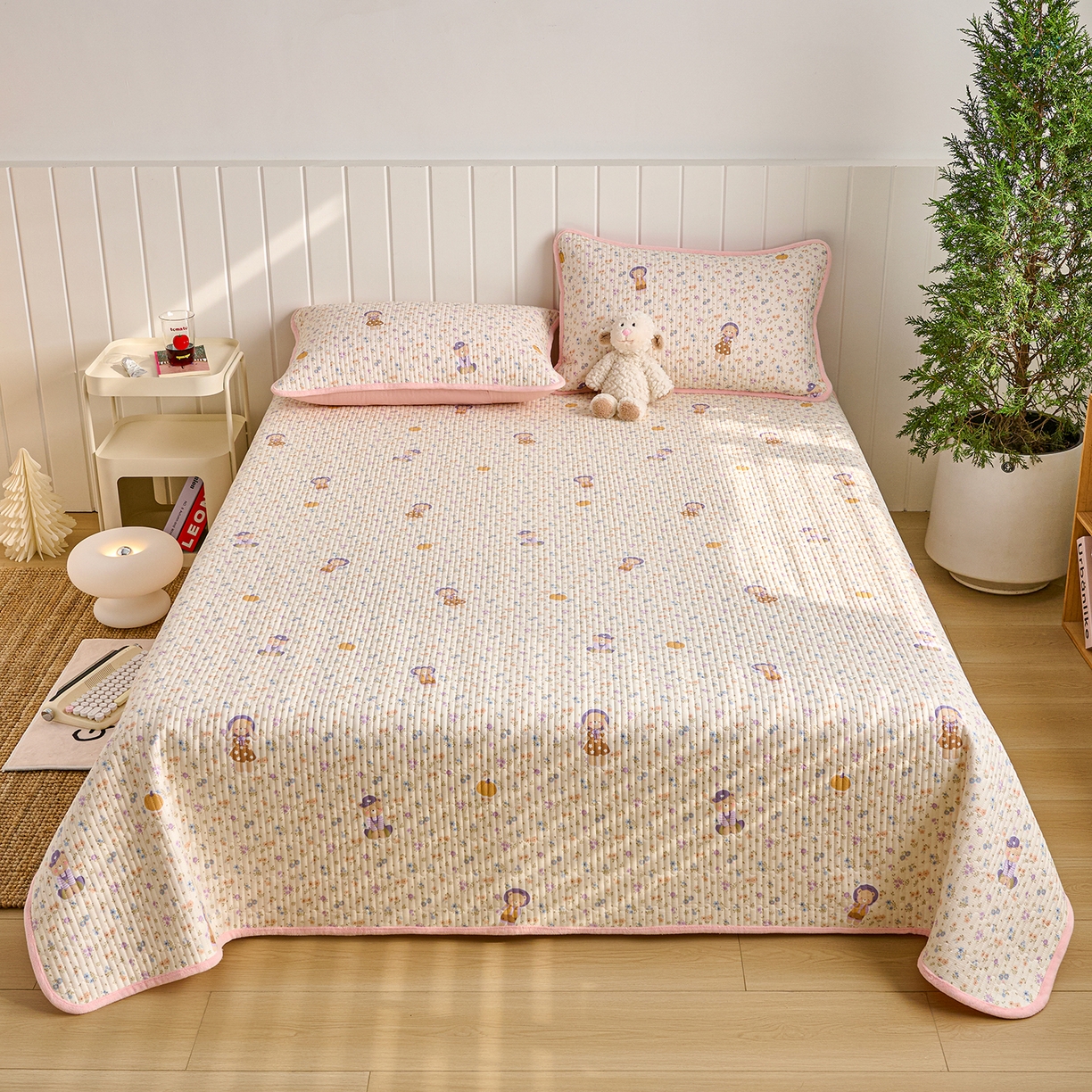 91家纺网 家纺一手货源 找家纺 X猫先生 2026新品A全棉B牛奶绒床盖一面全棉一面牛奶绒床盖炕盖加厚床单床垫四季款系列三 花田囡囡（A棉B绒）