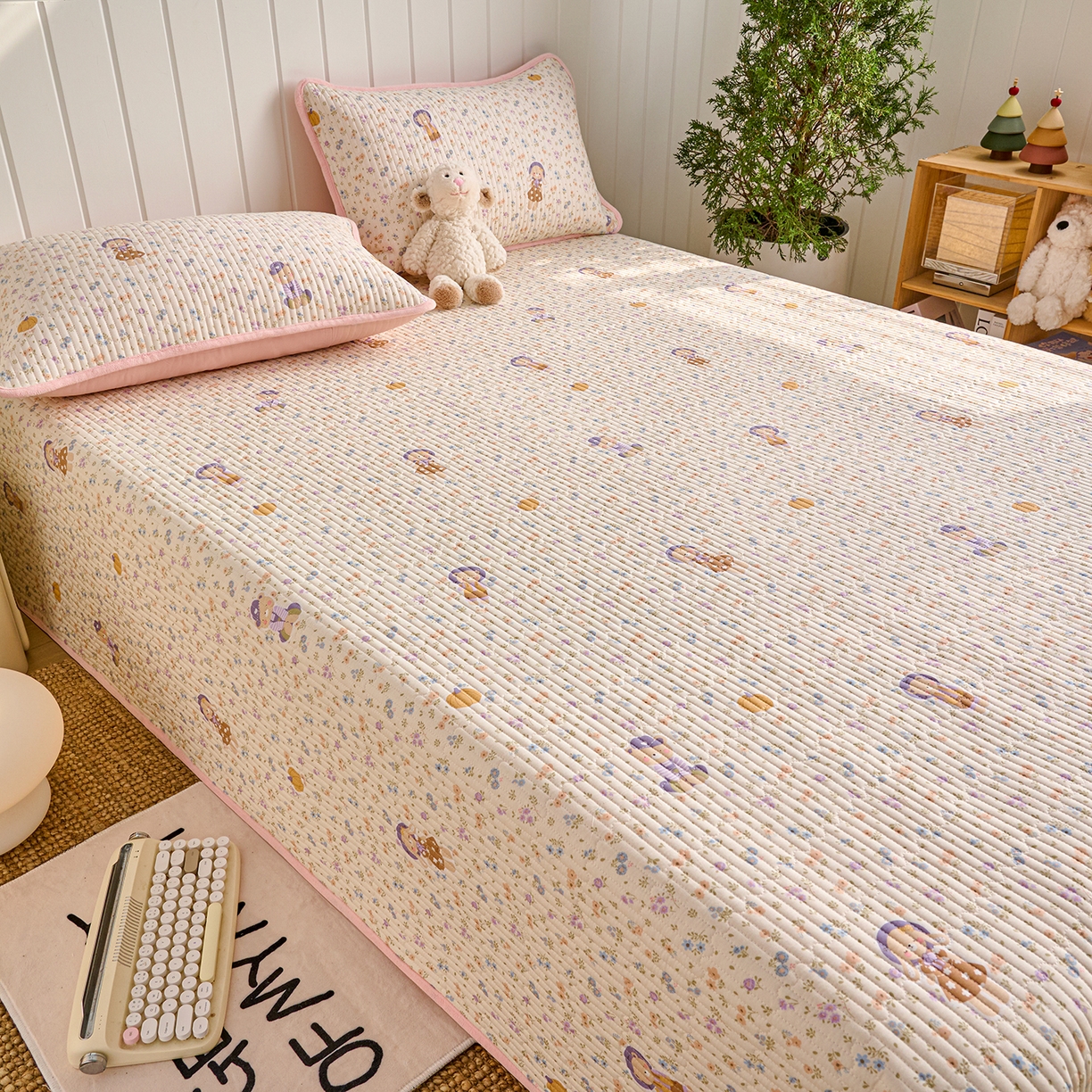 91家纺网 家纺一手货源 找家纺 X猫先生 2026新品A全棉B牛奶绒床盖一面全棉一面牛奶绒床盖炕盖加厚床单床垫四季款系列三 花田囡囡（A棉B绒）