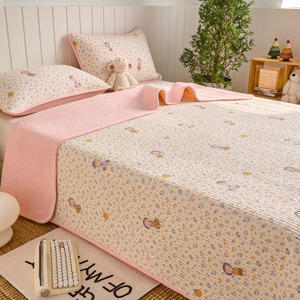 91家纺网 家纺一手货源 找家纺 X猫先生 2026新品A全棉B牛奶绒床盖一面全棉一面牛奶绒床盖炕盖加厚床单床垫四季款系列三 花田囡囡（A棉B绒）