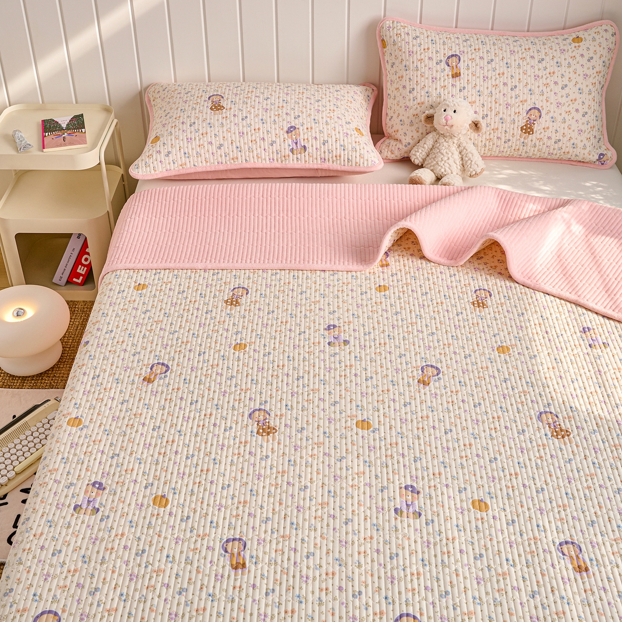 91家纺网 家纺一手货源 找家纺 X猫先生 2026新品A全棉B牛奶绒床盖一面全棉一面牛奶绒床盖炕盖加厚床单床垫四季款系列三 花田囡囡（A棉B绒）