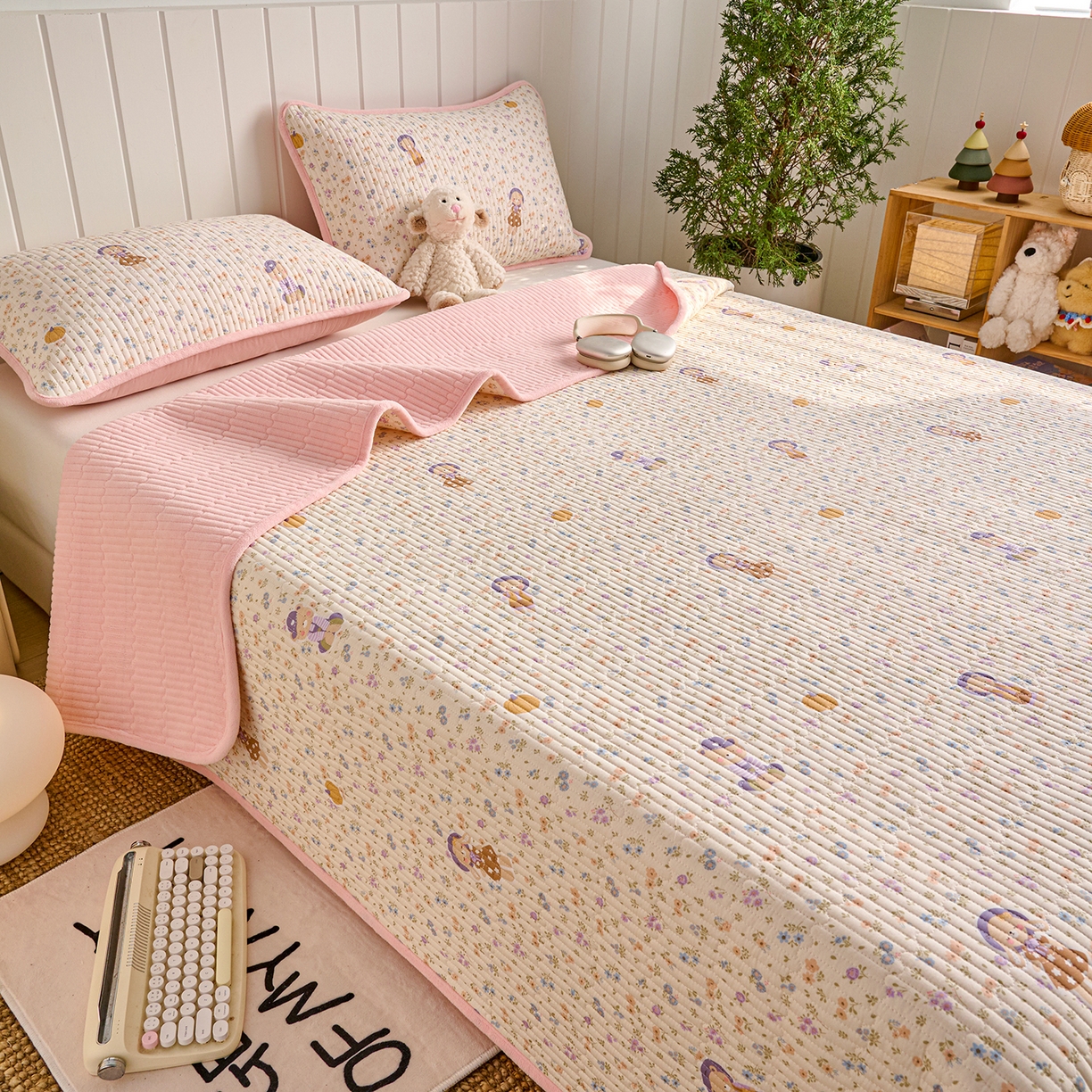 91家纺网 家纺一手货源 找家纺 X猫先生 2026新品A全棉B牛奶绒床盖一面全棉一面牛奶绒床盖炕盖加厚床单床垫四季款系列三 花田囡囡（A棉B绒）