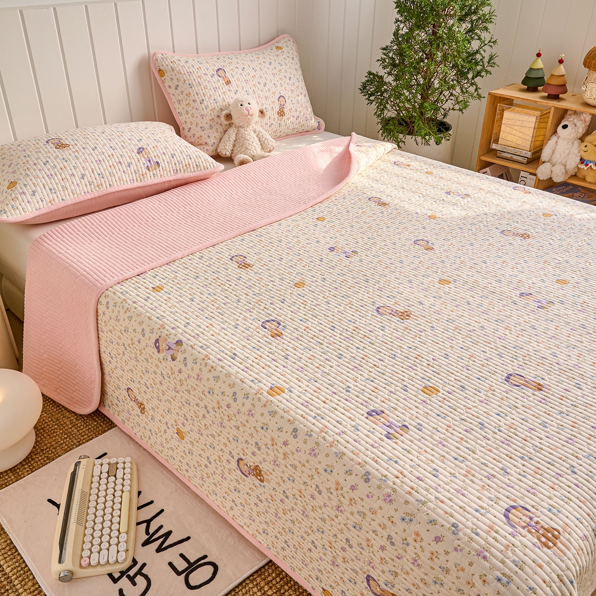 91家纺网 家纺一手货源 找家纺 X猫先生 2026新品A全棉B牛奶绒床盖一面全棉一面牛奶绒床盖炕盖加厚床单床垫四季款系列三 花田囡囡（A棉B绒）